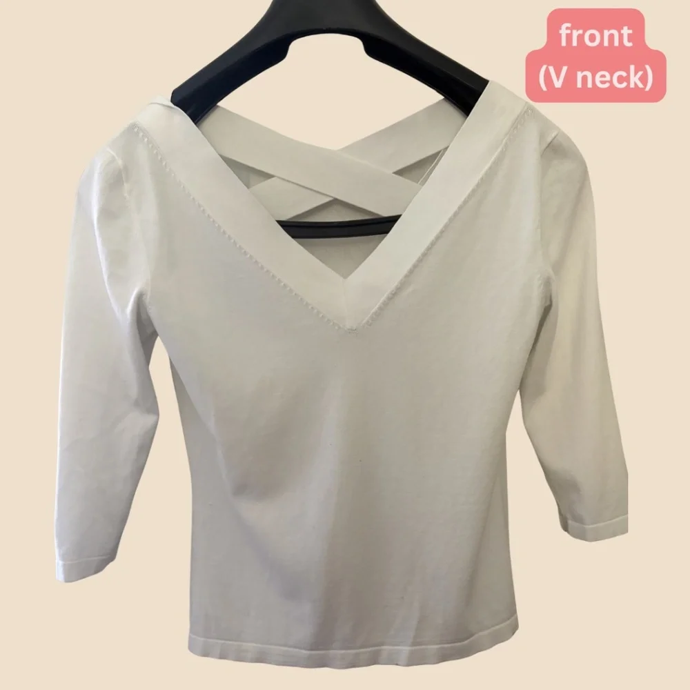 Lafayette 148 New York White Three-Quarter Sleeve Top, Size Small